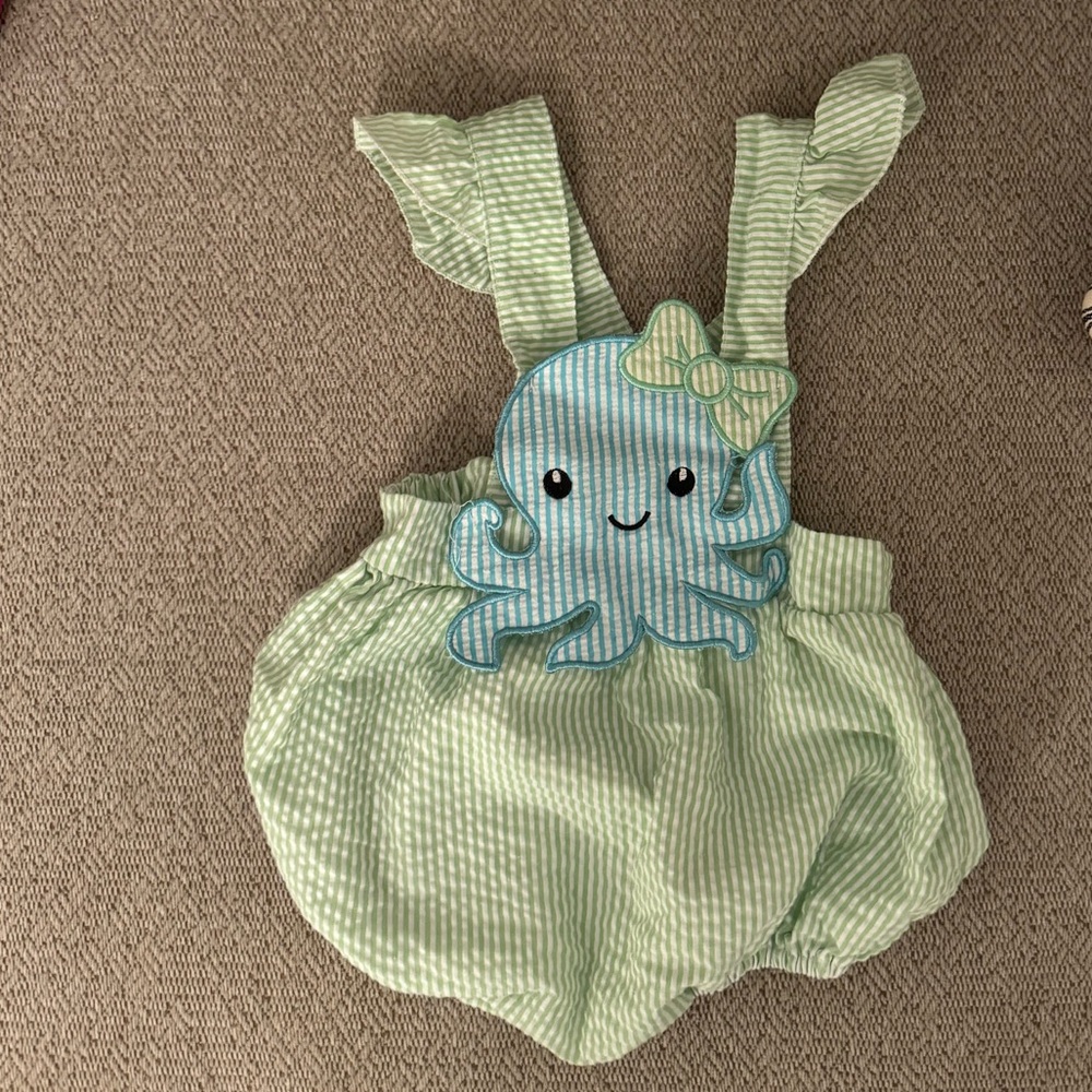 Green Striped Seersucker Octopus Romper